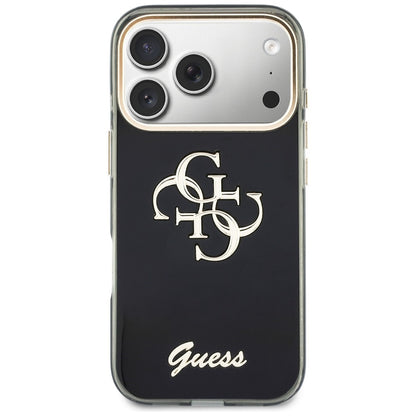 Husa pentru Apple iPhone 18 Pro / 17 Pro, Guess, IML 4G Metal Script, Neagra