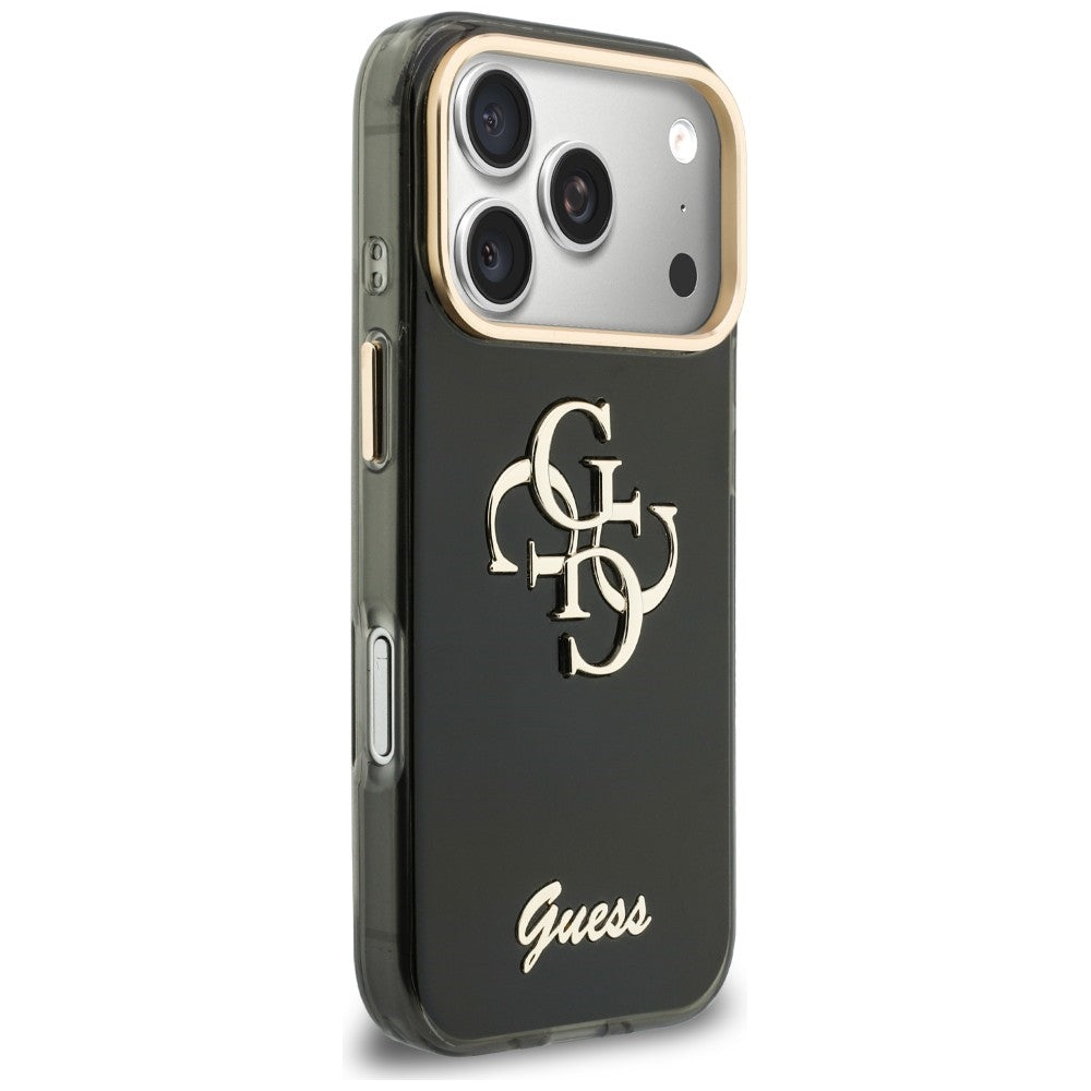 Husa pentru Apple iPhone 18 Pro / 17 Pro, Guess, IML 4G Metal Script, Neagra