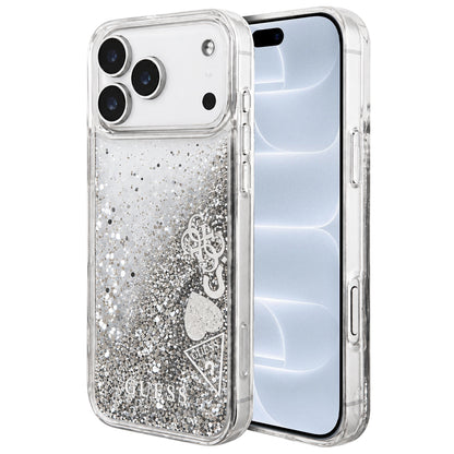 Husa pentru Apple iPhone 18 Pro / 17 Pro, Guess, Liquid Glitter Charms, Argintie