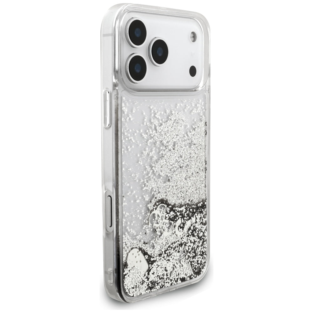 Husa pentru Apple iPhone 18 Pro / 17 Pro, Guess, Liquid Glitter Charms, Argintie