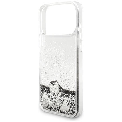 Husa pentru Apple iPhone 18 Pro / 17 Pro, Guess, Liquid Glitter Charms, Argintie
