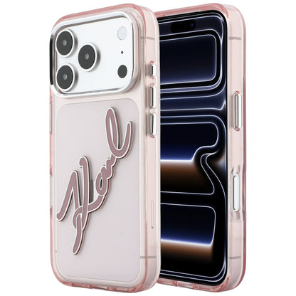 Husa pentru Apple iPhone 18 Pro / 17 Pro, Karl Lagerfeld, IML Big Signature Resin Logo and Metal Frame, Roz