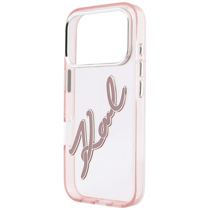 Husa pentru Apple iPhone 18 Pro / 17 Pro, Karl Lagerfeld, IML Big Signature Resin Logo and Metal Frame, Roz
