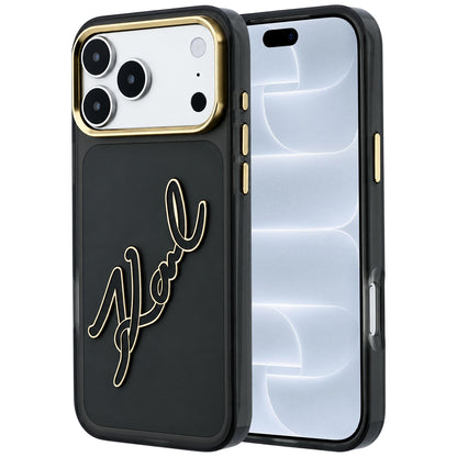 Husa pentru Apple iPhone 18 Pro / 17 Pro, Karl Lagerfeld, IML Big Signature Resin Logo and Metal Frame, Neagra