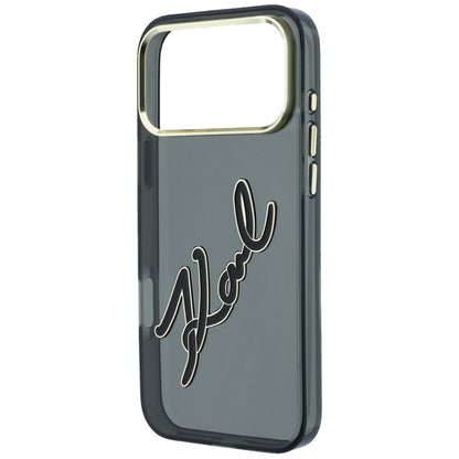 Husa pentru Apple iPhone 18 Pro / 17 Pro, Karl Lagerfeld, IML Big Signature Resin Logo and Metal Frame, Neagra