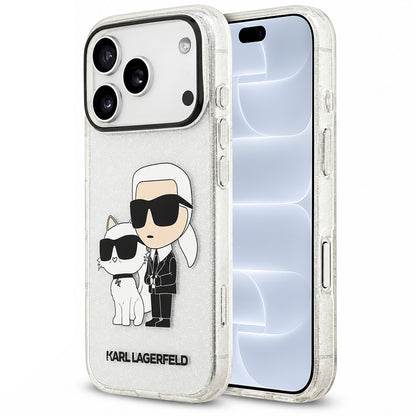 Husa pentru Apple iPhone 18 Pro / 17 Pro, Karl Lagerfeld, IML Glitter Karl and Choupette NFT, Transparenta