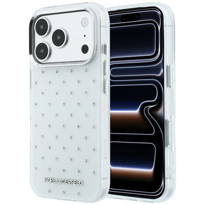 Husa pentru Apple iPhone 18 Pro / 17 Pro, Karl Lagerfeld, IML Rhinestones and Electroplated Logo, Alba