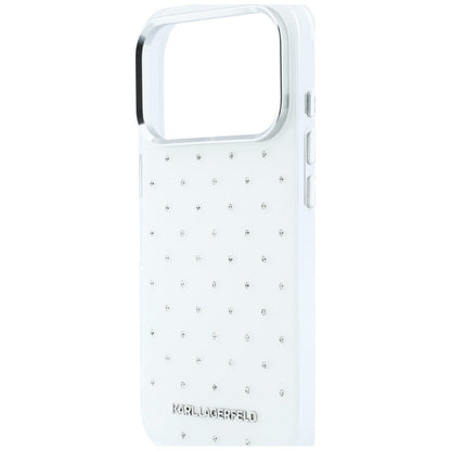 Husa pentru Apple iPhone 18 Pro / 17 Pro, Karl Lagerfeld, IML Rhinestones and Electroplated Logo, Alba