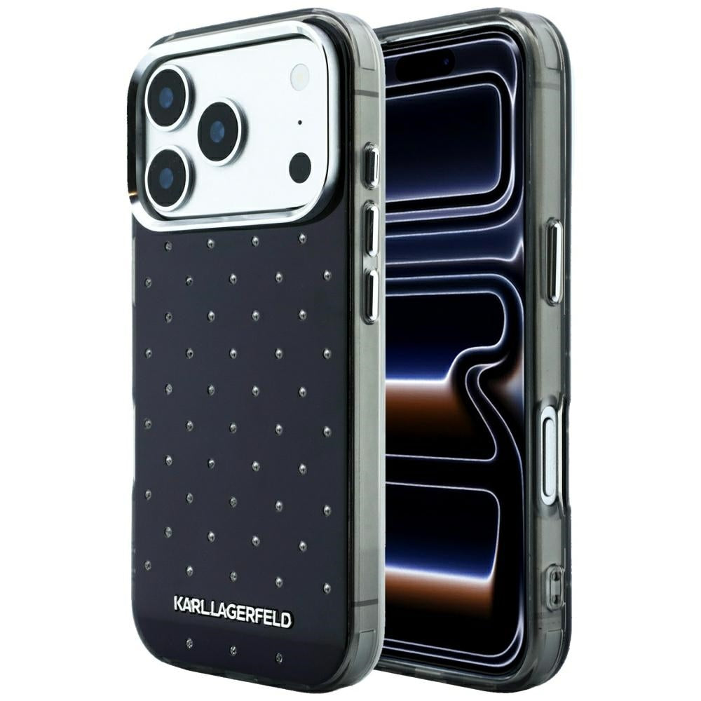 Husa pentru Apple iPhone 18 Pro / 17 Pro, Karl Lagerfeld, IML Rhinestones and Electroplated Logo, Neagra