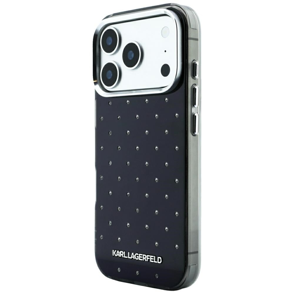 Husa pentru Apple iPhone 18 Pro / 17 Pro, Karl Lagerfeld, IML Rhinestones and Electroplated Logo, Neagra