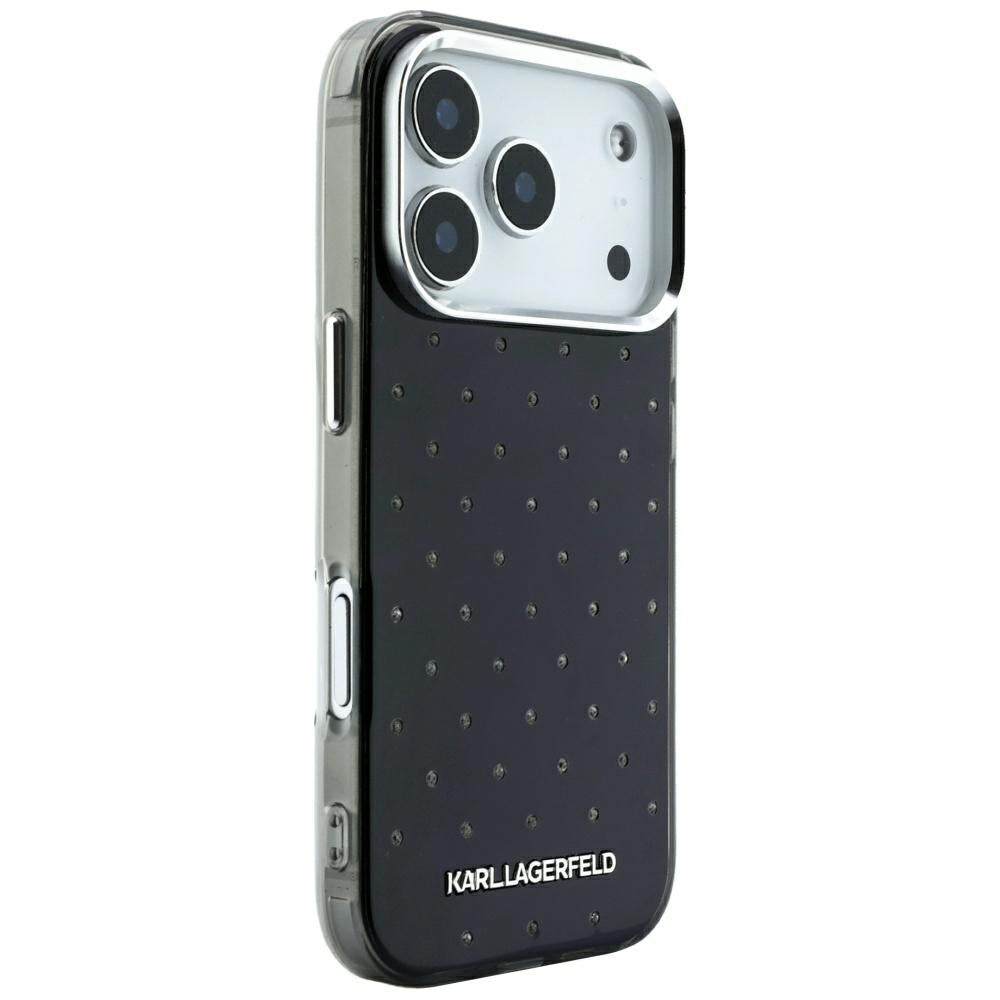 Husa pentru Apple iPhone 18 Pro / 17 Pro, Karl Lagerfeld, IML Rhinestones and Electroplated Logo, Neagra