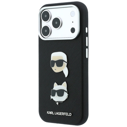 Husa pentru Apple iPhone 18 Pro / 17 Pro, Karl Lagerfeld, Saffiano Crossbody Karl & Choupette Head's Pins Logo, Neagra