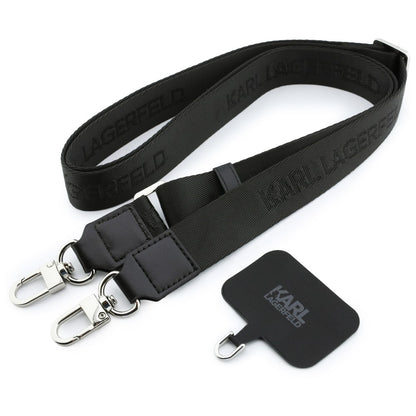Husa pentru Apple iPhone 18 Pro / 17 Pro, Karl Lagerfeld, Saffiano Crossbody Karl & Choupette Head's Pins Logo, Neagra