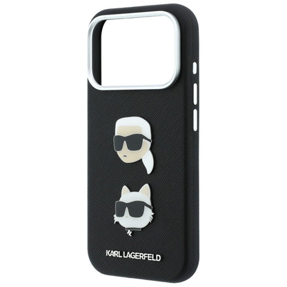 Husa pentru Apple iPhone 18 Pro / 17 Pro, Karl Lagerfeld, Saffiano Crossbody Karl & Choupette Head's Pins Logo, Neagra