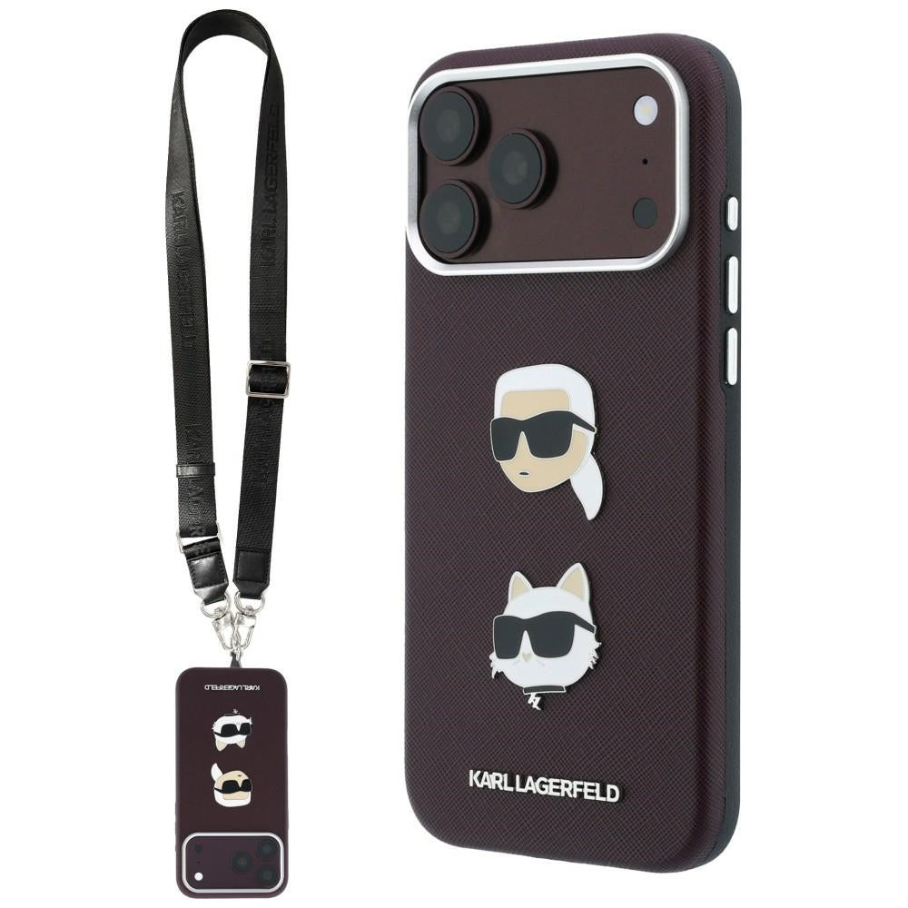 Husa pentru Apple iPhone 18 Pro / 17 Pro, Karl Lagerfeld, Saffiano Crossbody Karl & Choupette Head's Pins Logo, Visinie