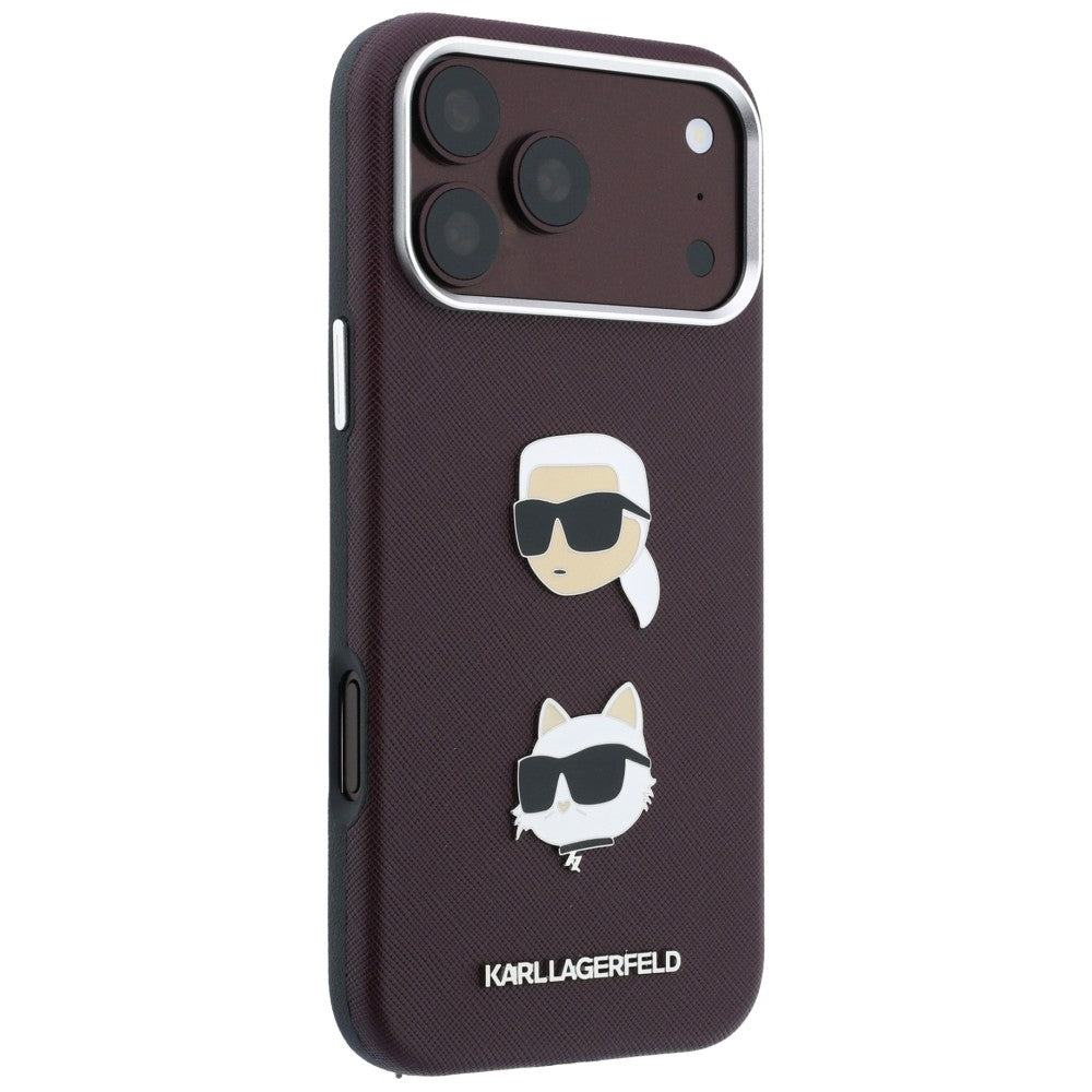 Husa pentru Apple iPhone 18 Pro / 17 Pro, Karl Lagerfeld, Saffiano Crossbody Karl & Choupette Head's Pins Logo, Visinie