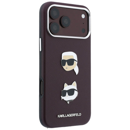 Husa pentru Apple iPhone 18 Pro / 17 Pro, Karl Lagerfeld, Saffiano Crossbody Karl & Choupette Head's Pins Logo, Visinie
