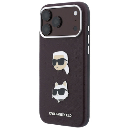 Husa pentru Apple iPhone 18 Pro / 17 Pro, Karl Lagerfeld, Saffiano Crossbody Karl & Choupette Head's Pins Logo, Visinie