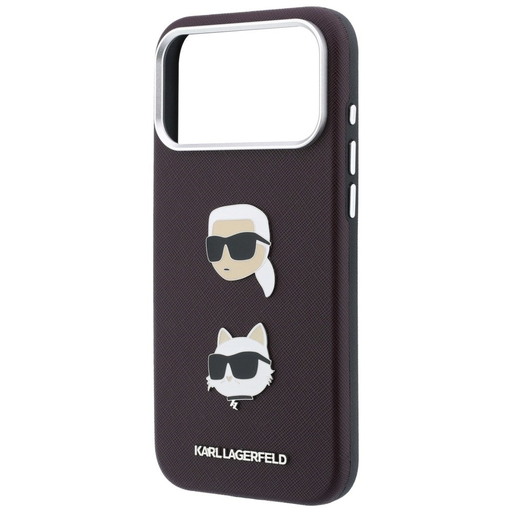 Husa pentru Apple iPhone 18 Pro / 17 Pro, Karl Lagerfeld, Saffiano Crossbody Karl & Choupette Head's Pins Logo, Visinie