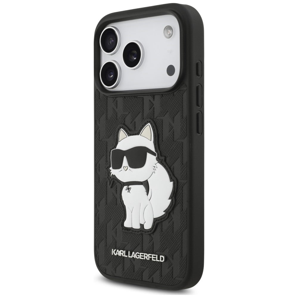 Husa pentru Apple iPhone 18 Pro / 17 Pro, Karl Lagerfeld, Saffiano Mono Patch Choupette, Neagra