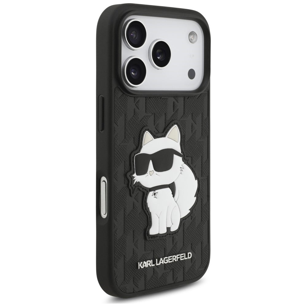 Husa pentru Apple iPhone 18 Pro / 17 Pro, Karl Lagerfeld, Saffiano Mono Patch Choupette, Neagra