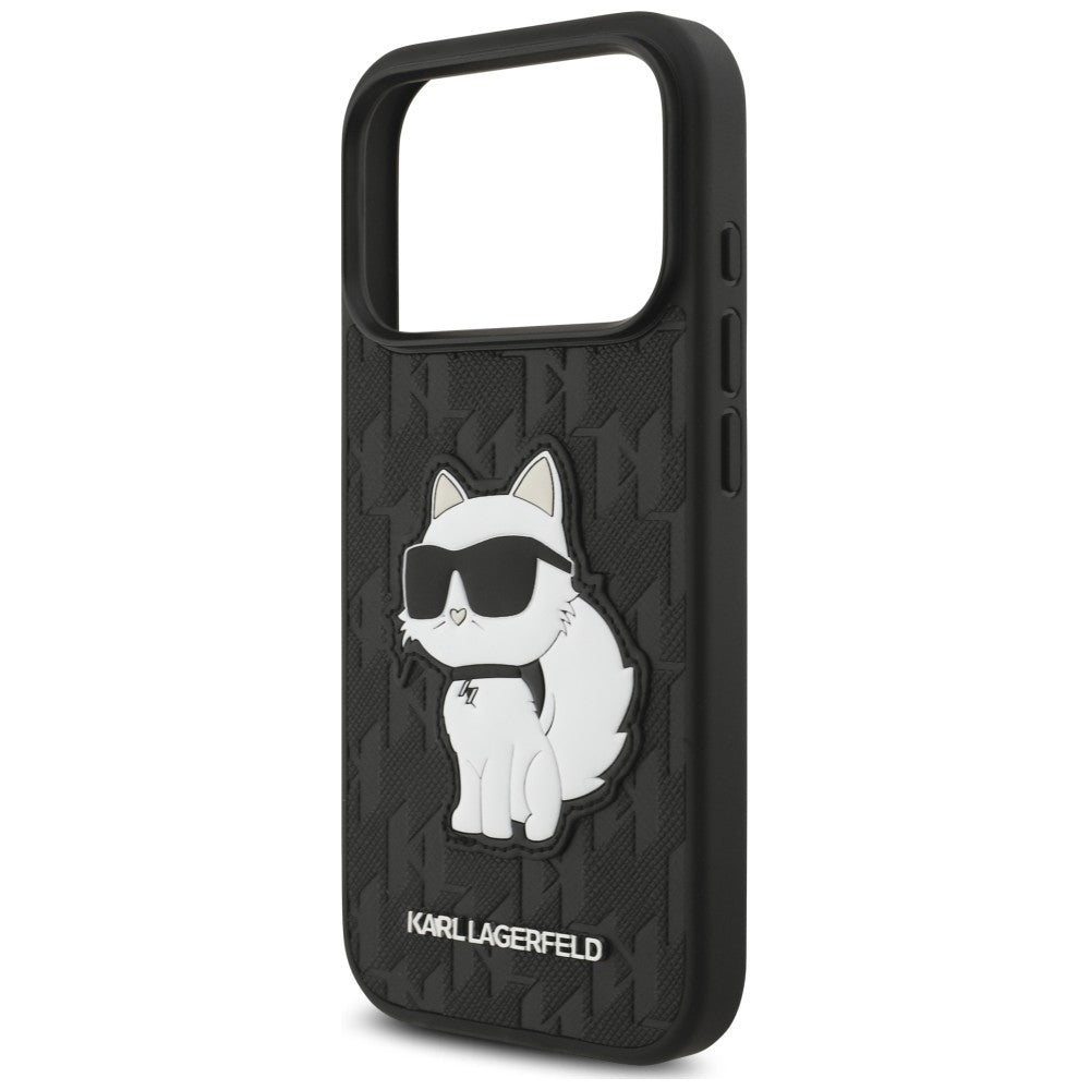 Husa pentru Apple iPhone 18 Pro / 17 Pro, Karl Lagerfeld, Saffiano Mono Patch Choupette, Neagra