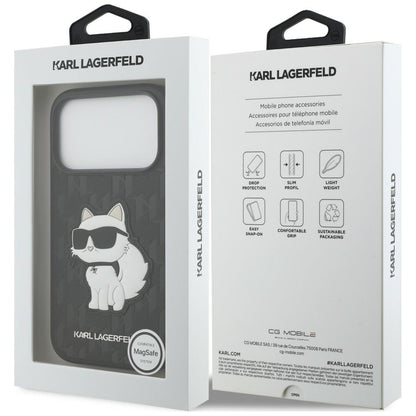 Husa pentru Apple iPhone 18 Pro / 17 Pro, Karl Lagerfeld, Saffiano Mono Patch Choupette, Neagra