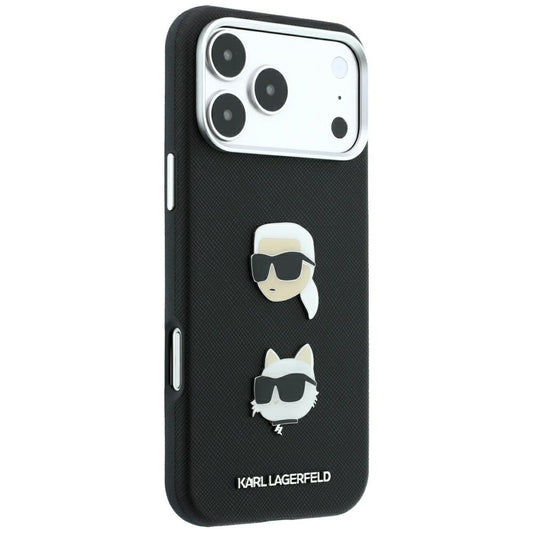 Husa pentru Apple iPhone 18 Pro / 17 Pro, Karl Lagerfeld, Saffiano with Karl & Choupette Head's Pin and Logo, Neagra