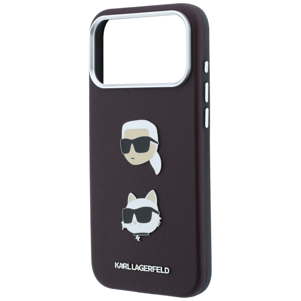 Husa pentru Apple iPhone 18 Pro / 17 Pro, Karl Lagerfeld, Saffiano with Karl & Choupette Head's Pin and Logo, Visinie