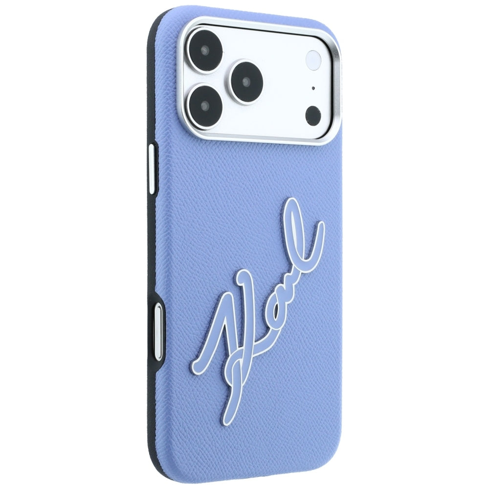 Husa pentru Apple iPhone 18 Pro / 17 Pro, Karl Lagerfeld, Smooth Big Resin Signature Logo, Bleu