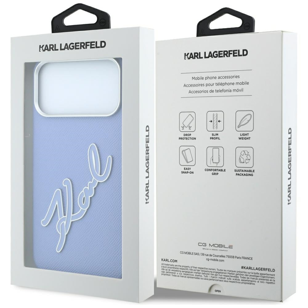 Husa pentru Apple iPhone 18 Pro / 17 Pro, Karl Lagerfeld, Smooth Big Resin Signature Logo, Bleu