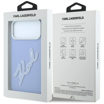 Husa pentru Apple iPhone 18 Pro / 17 Pro, Karl Lagerfeld, Smooth Big Resin Signature Logo, Bleu