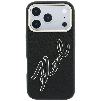 Husa pentru Apple iPhone 18 Pro / 17 Pro, Karl Lagerfeld, Smooth Big Resin Signature Logo, Neagra