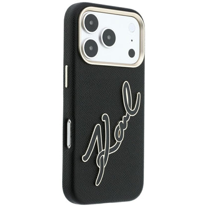 Husa pentru Apple iPhone 18 Pro / 17 Pro, Karl Lagerfeld, Smooth Big Resin Signature Logo, Neagra