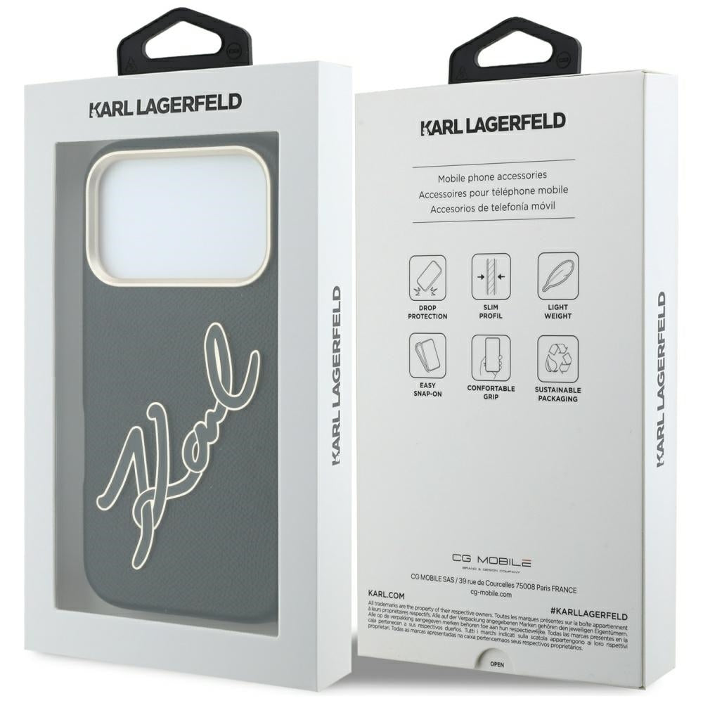 Husa pentru Apple iPhone 18 Pro / 17 Pro, Karl Lagerfeld, Smooth Big Resin Signature Logo, Neagra