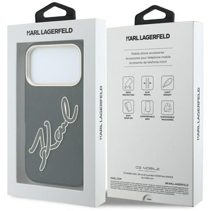Husa pentru Apple iPhone 18 Pro / 17 Pro, Karl Lagerfeld, Smooth Big Resin Signature Logo, Neagra