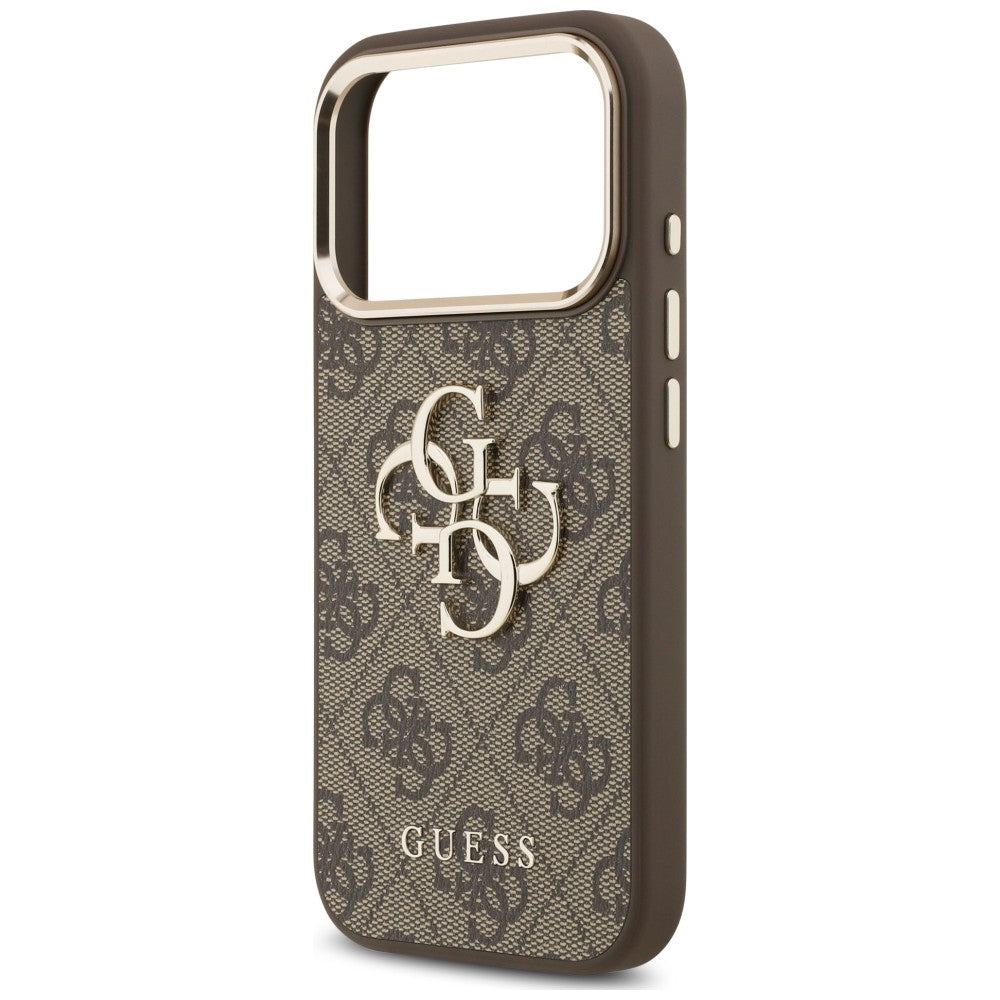 Husa pentru Apple iPhone 18 Pro Max / 17 Pro Max, Guess, 4G Classic Logo with Strap, Maro Aurie