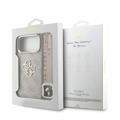 Husa pentru Apple iPhone 18 Pro Max / 17 Pro Max, Guess, 4G Classic Logo with Strap, Roz Aurie