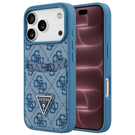 Husa pentru Apple iPhone 18 Pro Max / 17 Pro Max, Guess, 4G Double Card Triangle, Albastra