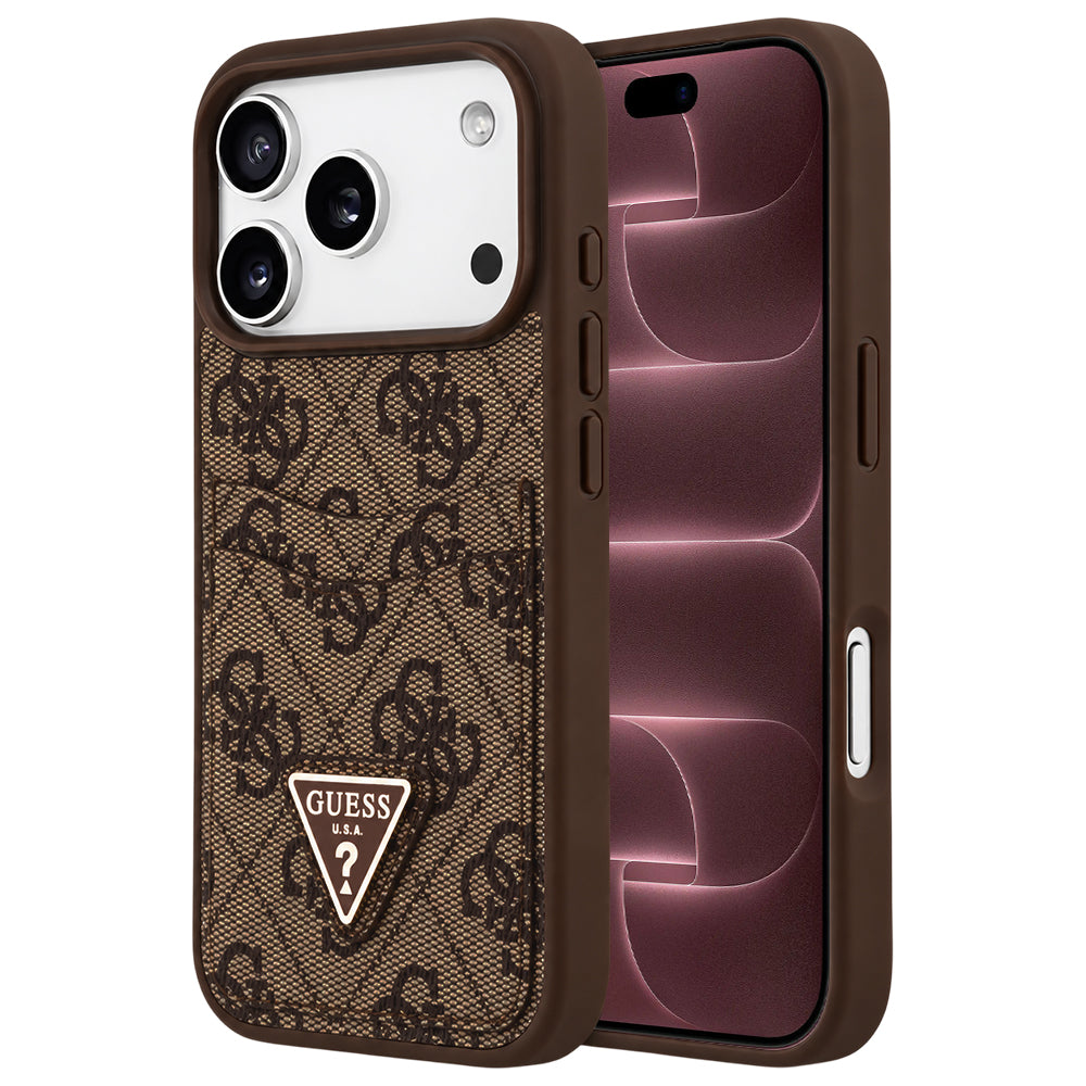 Husa pentru Apple iPhone 18 Pro Max / 17 Pro Max, Guess, 4G Double Card Triangle, Maro