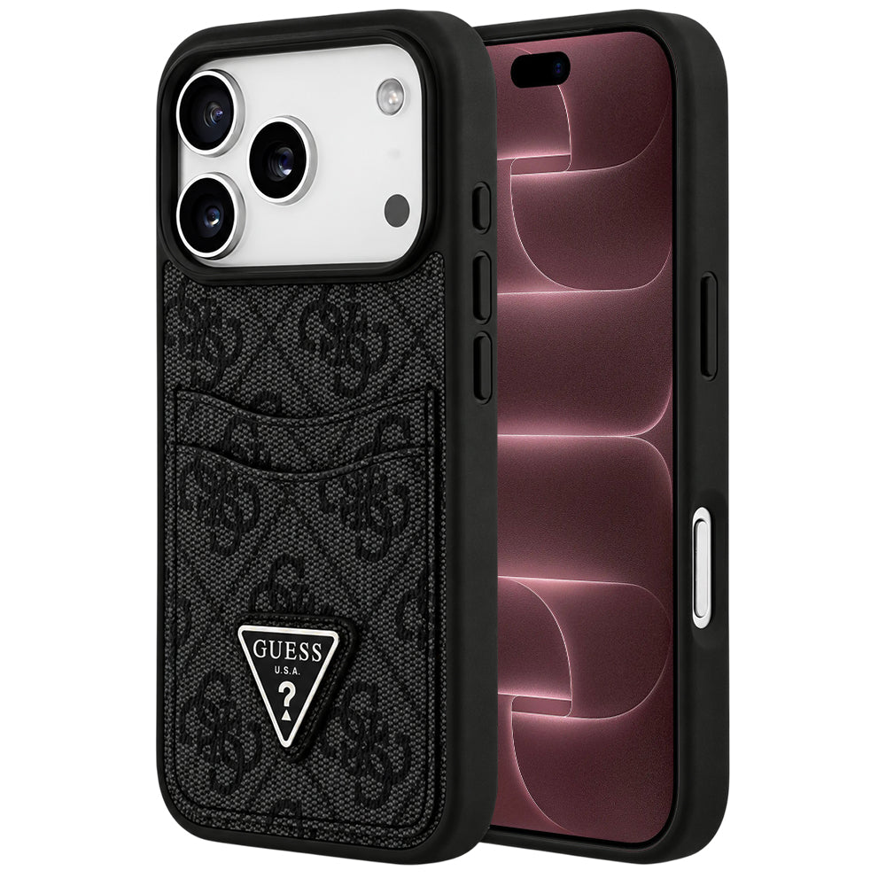 Husa pentru Apple iPhone 18 Pro Max / 17 Pro Max, Guess, 4G Double Card Triangle, Neagra