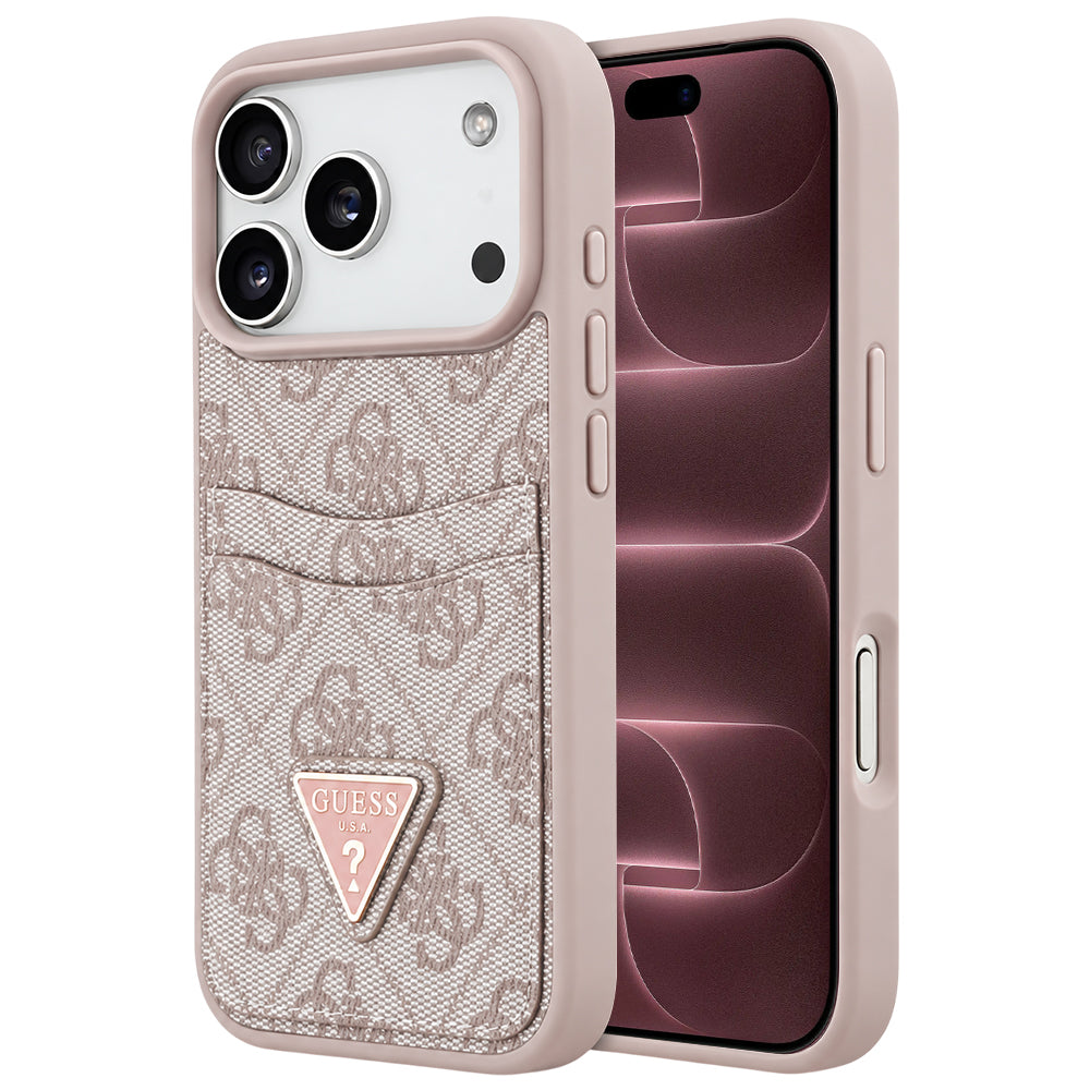 Husa pentru Apple iPhone 18 Pro Max / 17 Pro Max, Guess, 4G Double Card Triangle, Roz