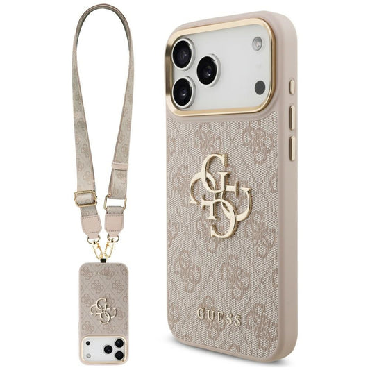 Husa pentru Apple iPhone 18 Pro Max / 17 Pro Max, Guess, Big 4G Classic Logo & Big Strap Metal Buttons, Roz
