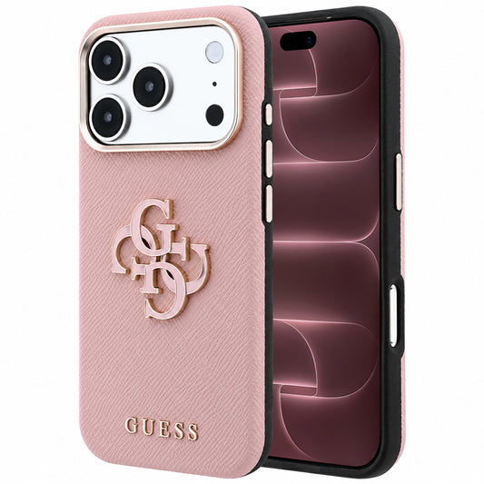 Husa pentru Apple iPhone 18 Pro Max / 17 Pro Max, Guess, Grained Big Resin Logo, Roz