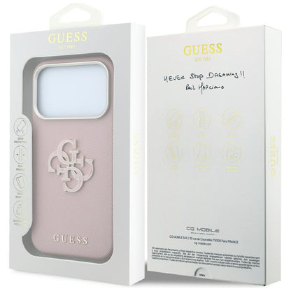 Husa pentru Apple iPhone 18 Pro Max / 17 Pro Max, Guess, Grained Big Resin Logo, Roz