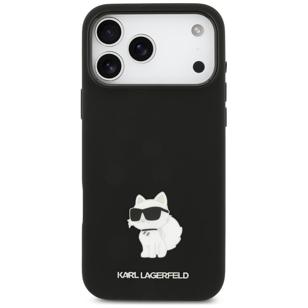 Husa pentru Apple iPhone 18 Pro Max / 17 Pro Max, Karl Lagerfeld, Choupette Metal Pin, Neagra