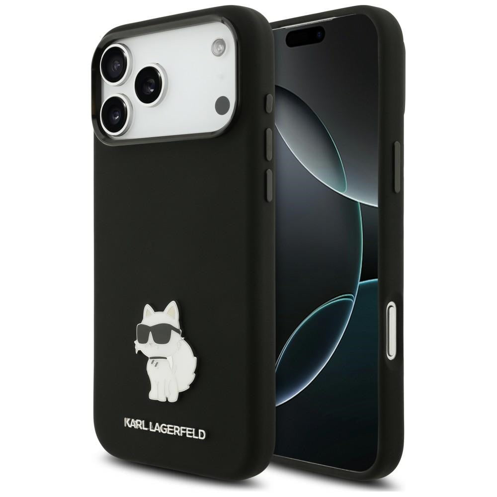 Husa pentru Apple iPhone 18 Pro Max / 17 Pro Max, Karl Lagerfeld, Choupette Metal Pin, Neagra
