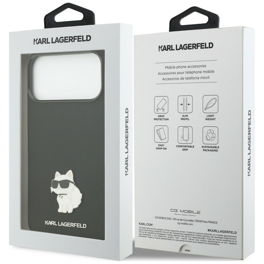 Husa pentru Apple iPhone 18 Pro Max / 17 Pro Max, Karl Lagerfeld, Choupette Metal Pin, Neagra
