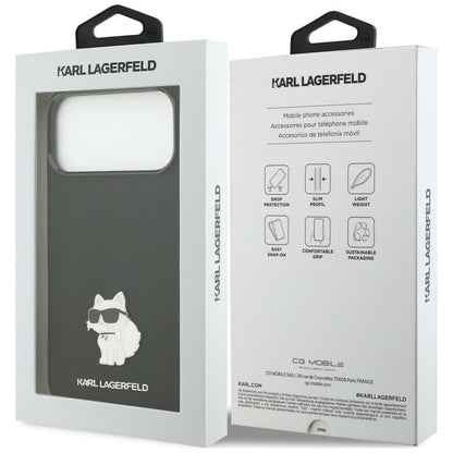 Husa pentru Apple iPhone 18 Pro Max / 17 Pro Max, Karl Lagerfeld, Choupette Metal Pin, Neagra