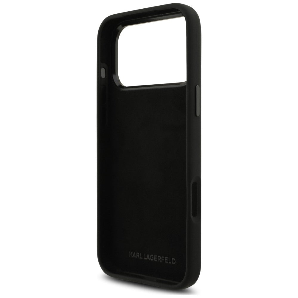 Husa pentru Apple iPhone 18 Pro Max / 17 Pro Max, Karl Lagerfeld, Choupette Metal Pin, Neagra